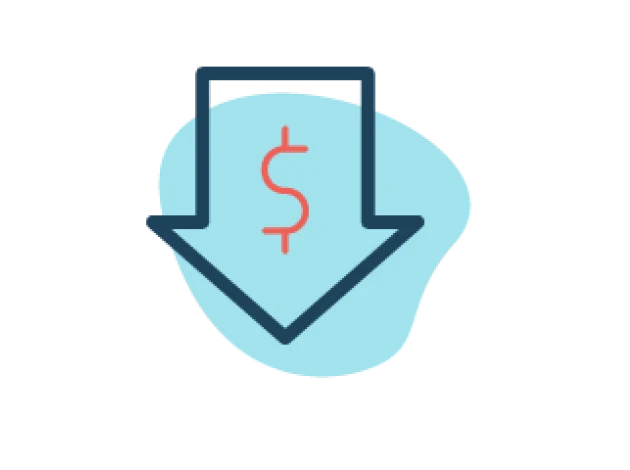 Downward arrow with dollar sign inside indicating reduced cost