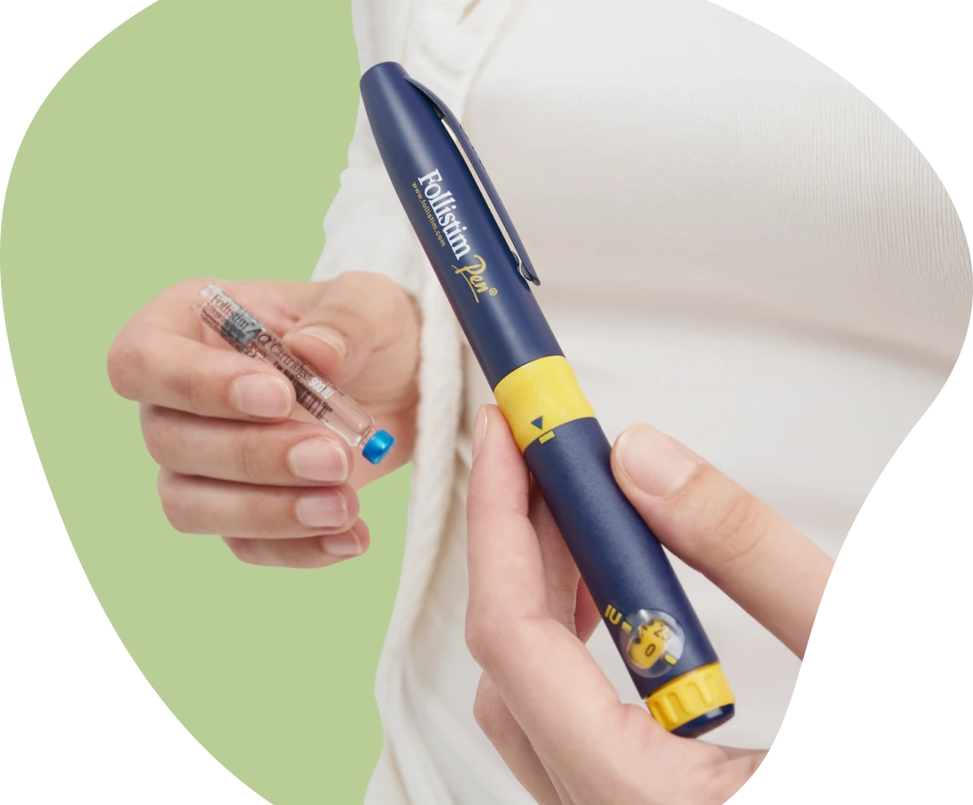 FOLLISTIM BD Micro-Fine™ Pen with FOLLISTIM AQ Cartridge shown alongside